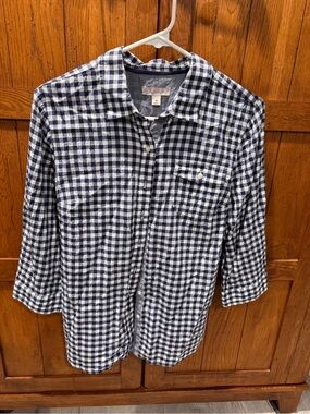 Women’s Navy and White Check Casual Button-Up Shirt
